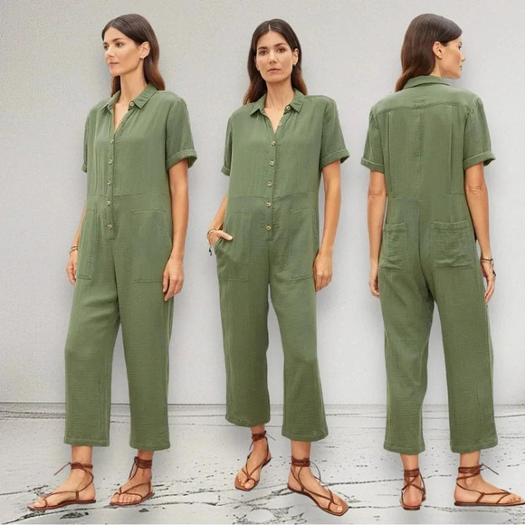 VELVET by Graham & Spencer Elia Cotton Gauze Jumpsuit in Clover Size L - Picture 15 of 16